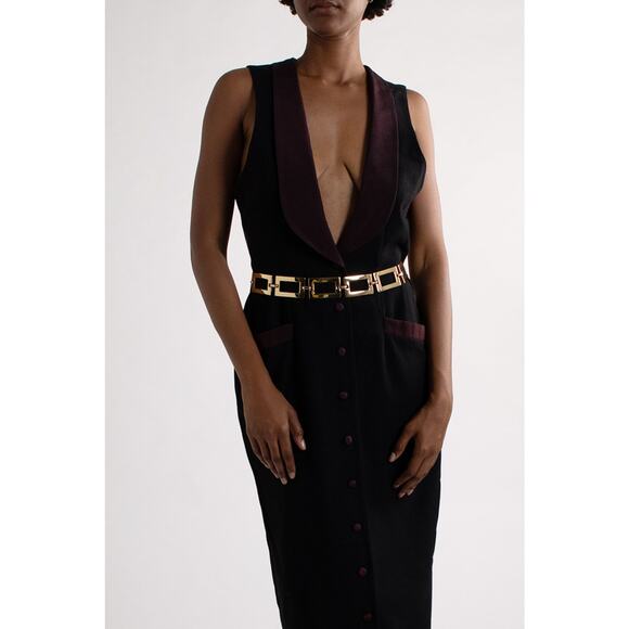 Black Tuxedo Dress with Purple Lapel - Picture 1 of 5